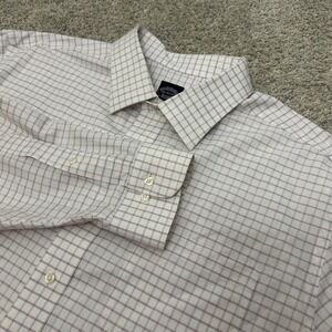 Brooks Brothers Dress Shirt 18-36/37 White Red Blue Tattersall Non-Iron Stretch